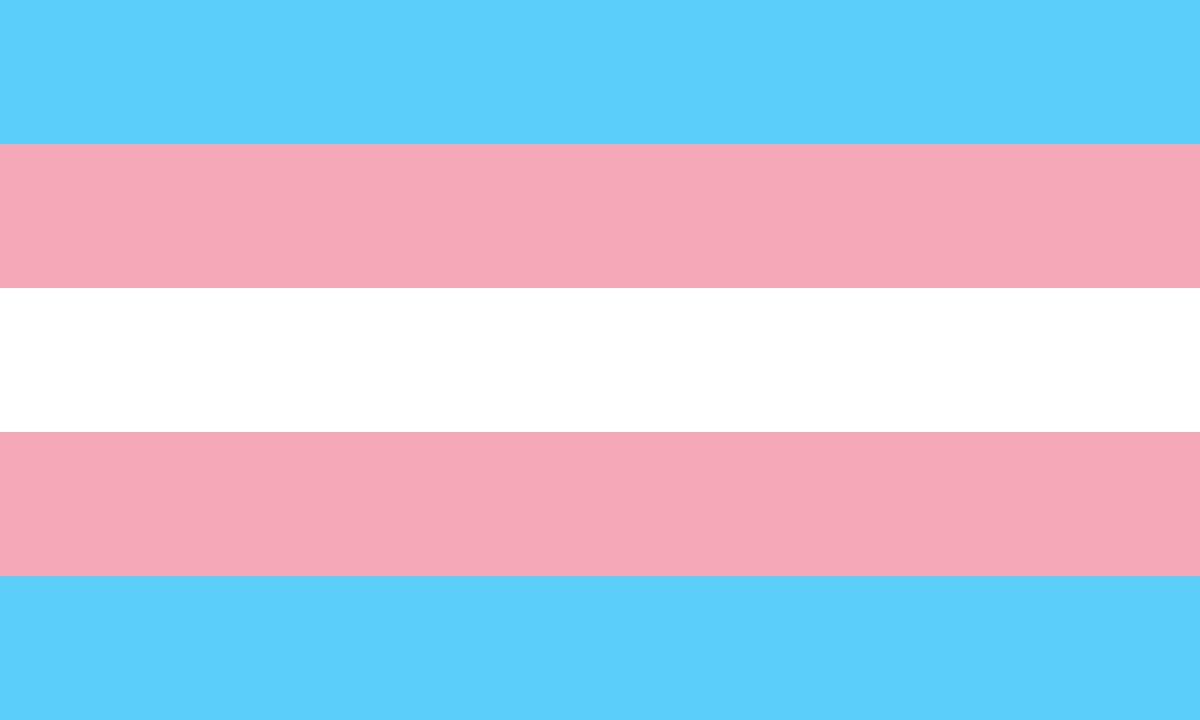 The transgender flag, made of cyan, pink, and white