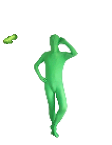 An gif of a green screen man being sprayed with acid and being reduced to a skeleton