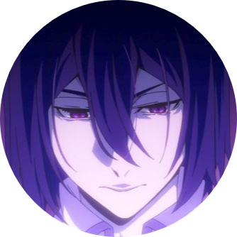 An image of Fyodor Dostoevsky (Bungo Stray Dogs) lit in purple and looking down