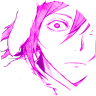 An image of Fyodor Dostoevsky (Bungo Stray Dogs) looking scared edited to only be pink and white 