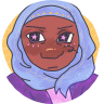 An image of Mehri Reza, a dark skinned hijabi girl wearing purple, blue, and pink